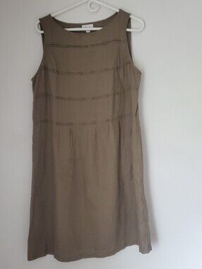 J Jill Womens Linen Pleated Dress Size M Latte Sleeveless Neutral Coastal Chic